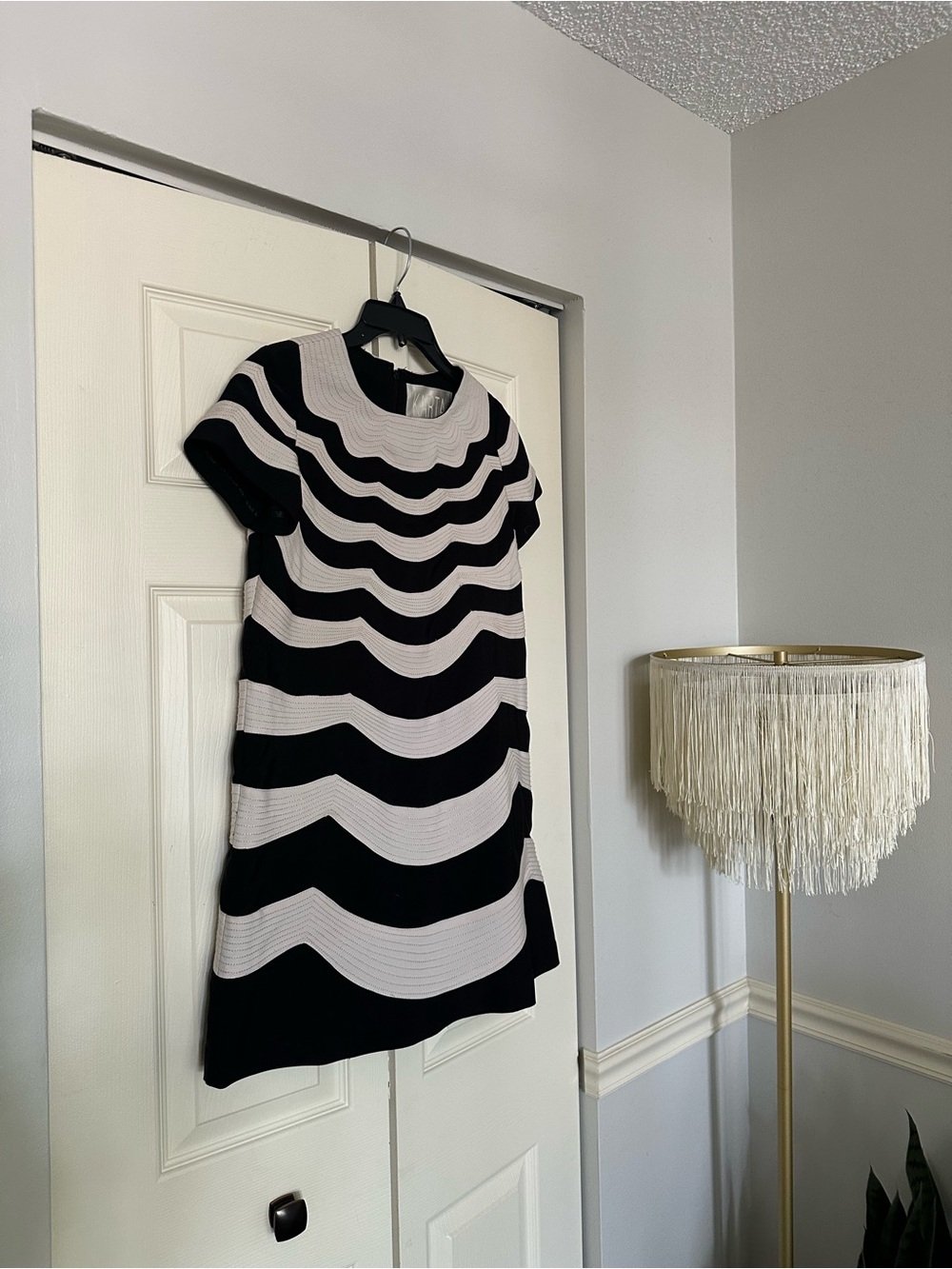 Black & White Wave-Stripe Mini Dress